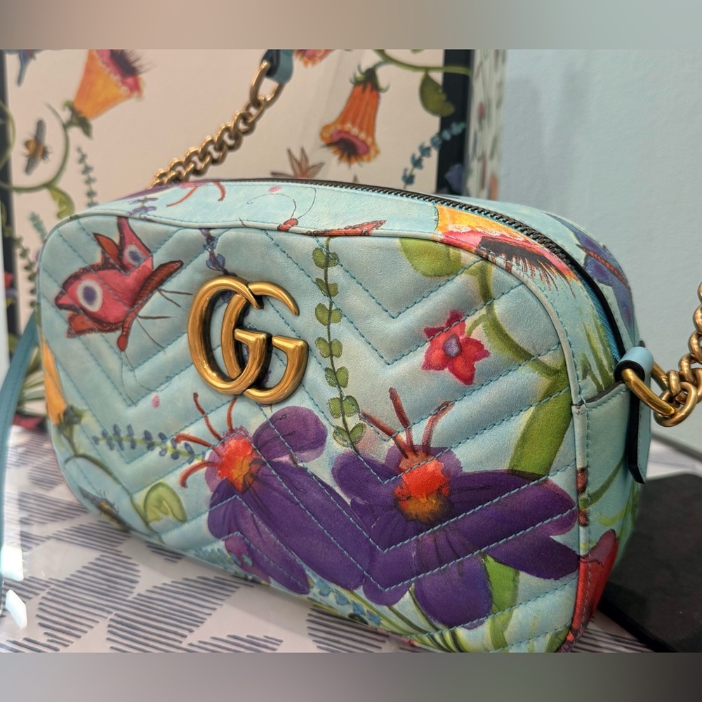 Gucci x Unskilled Worker GG Marmont Matelasse Calfskin Flora Crossbody - Picture 4 of 15